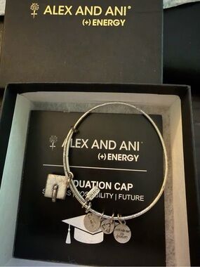 Alex and Ani Silver Graduation Cap Charm Bangle Bracelet